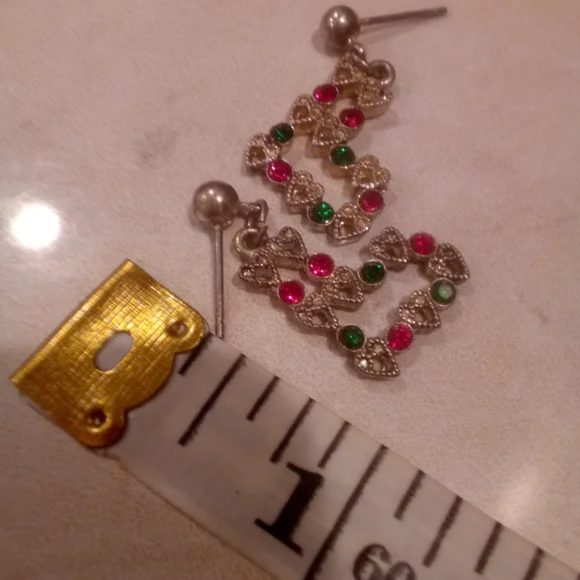 3/$18 Holiday Stocking Dainty Dangle Earrings Ruby Emeralds Sterling Silver - Picture 3 of 10